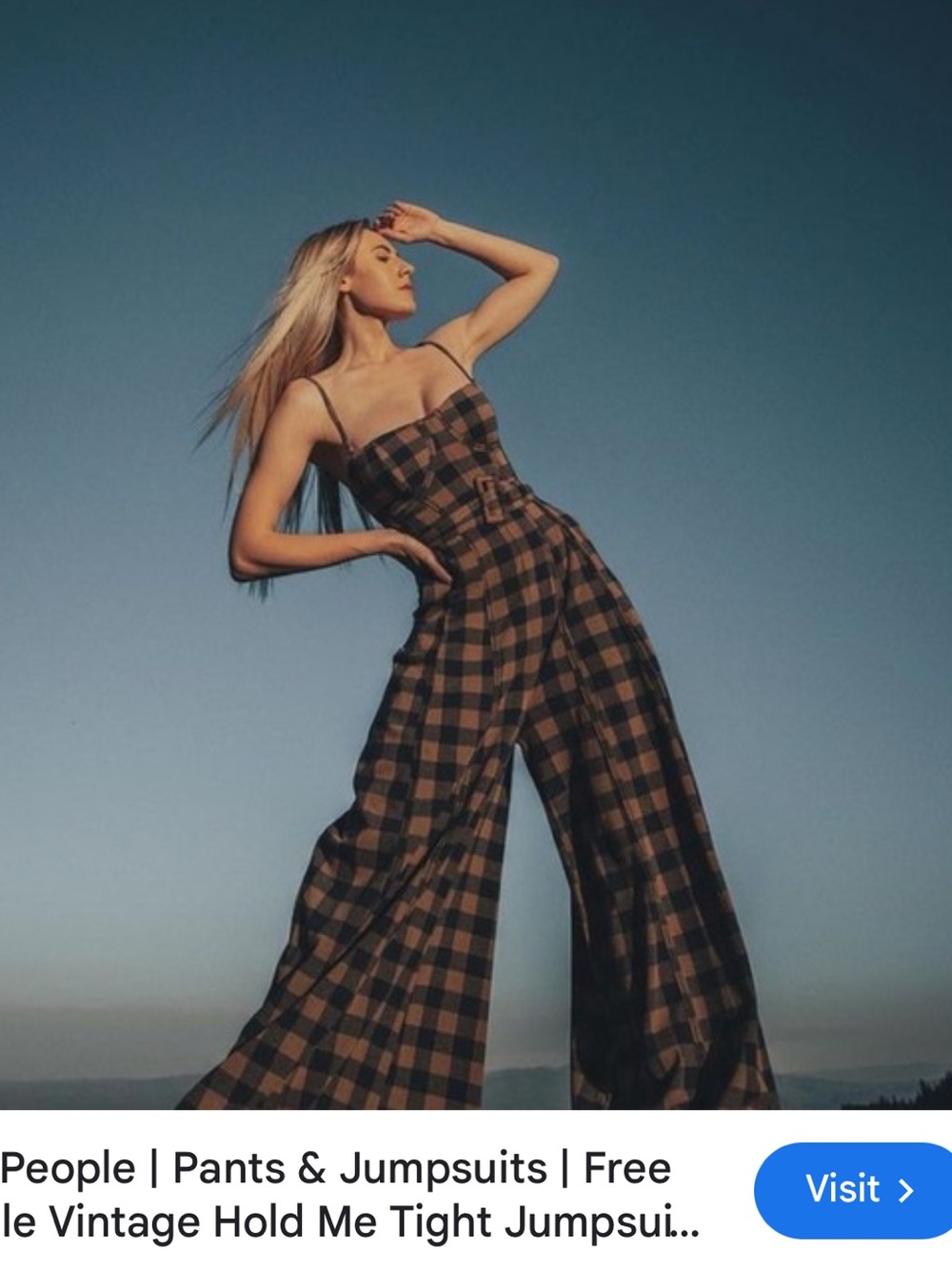 Free People Rust Brown and Navy Plaid Wide-Leg Jumpsuit